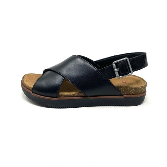 Clarks Women's Elayne Cross Sandal Black Leather - Picture 1 of 7